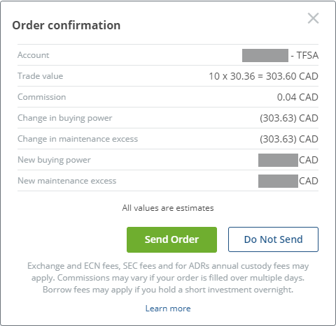 Questrade trading screen 2